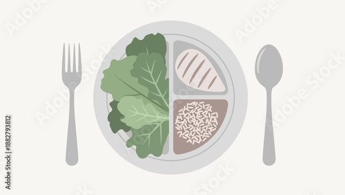 A Healthy Plate Illustration: Balanced Nutrition, Food Composition, Dietary Choices, Healthy Living