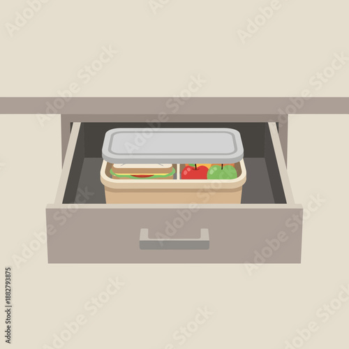 A Lunchbox Resting Within a Drawer, Prepared and Ready for a Nourishing Meal, Close Up