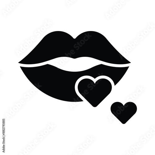 A glyph icon of romantic kissing moment for valentines couples