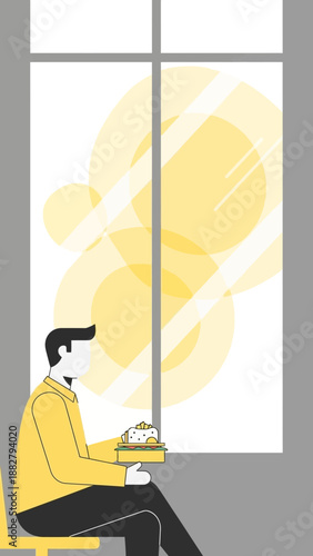 A Person Contemplating a Sandwich Next to a Window Illuminated by Soft Sunlight