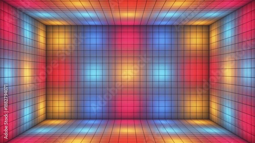 Broadcast Switching Hi-Tech Illuminated Cubes Room Stage, Multi Color, Events, 3D, Loopable, 4K