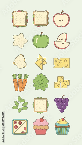A Delightful Assortment of Colorful Food Icons For Culinary Themes and Creative Design