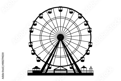 Silhouette of ferris wheel attraction ride at amusement park with cabins against white background summer fun and leisure activity for family entertainment and vacation destination silhouette vector il