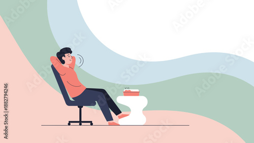 A Person Relaxing in A Comfortable Chair, Thinking and Possibly Speaking, Illustration