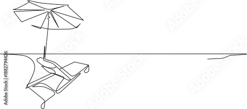 Beachside lounge chair with umbrella Vector