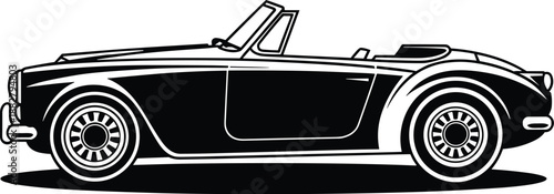Classic black and white convertible car illustration vintage roadster vehicle design ideal for automotive industry branding and advertising retro transportation transport graphic element for posters a