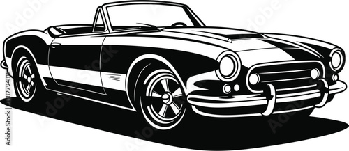 Classic convertible car illustration black and white vintage automobile design for transportation nostalgia and automotive history retro vehicle drawing for car enthusiasts and collectors stylish open