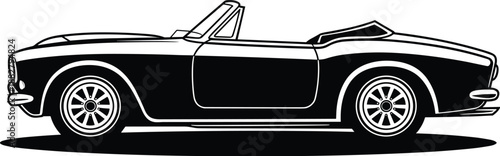 Classic black convertible car illustration driving along road trip adventure graphic design element vintage automobile drawing for retro auto show promotion or transportation industry advertisement wi