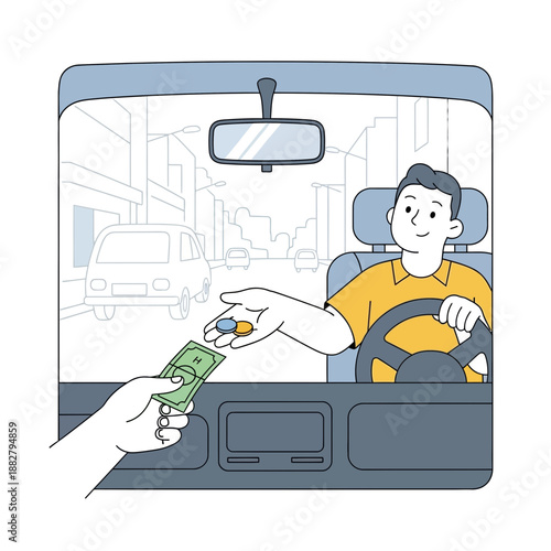 Driver receiving payment from passenger for ride-sharing service