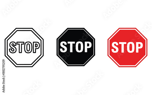 Stop sign icon set in different colors