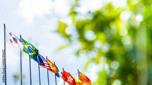 Photography Flags of different countries in the sky