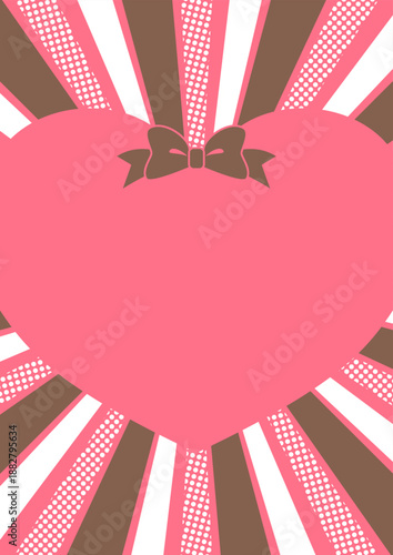 放射線背景とリボンがかかったハート型のバレンタイン用メッセージフレーム　ベクターイラスト　A4縦