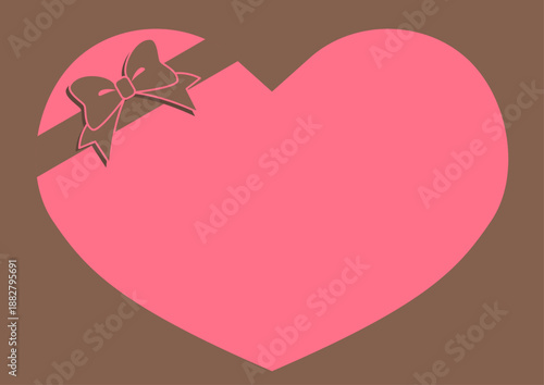 リボン付きハートのバレンタイン販促デザイン　ベクター素材　A4横