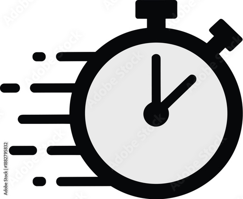 Fast moving stopwatch icon graphic illustration representing speed efficiency and time management for business productivity project deadline countdown urgency quick process performance boost in profes