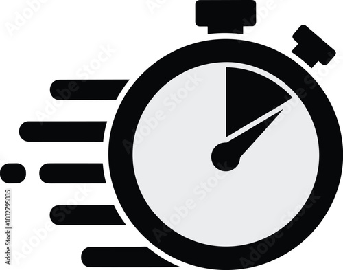 Fast moving stopwatch icon illustration indicating urgent time sensitive action and rapid response for business deadline reminders and quick project management in modern technology minimal graphic des