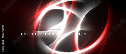 Abstract design features swirling red, white glows. Dark background emphasizes dynamic energy, modern aesthetic. Text reads background design.