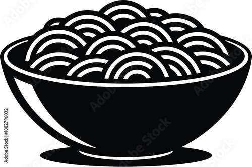 Stylized bowl of noodles illustration vector Asian cuisine icon ramen pho noodle soup meal dish graphic design element for restaurant menu food blog website or culinary presentation in modern minimali