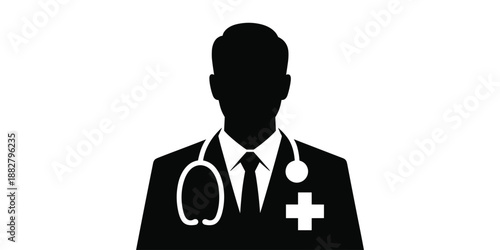 Professional doctor silhouette with stethoscope and tie medical staff practitioner healthcare provider vector illustration for hospital clinic website marketing materials health wellness concept promo
