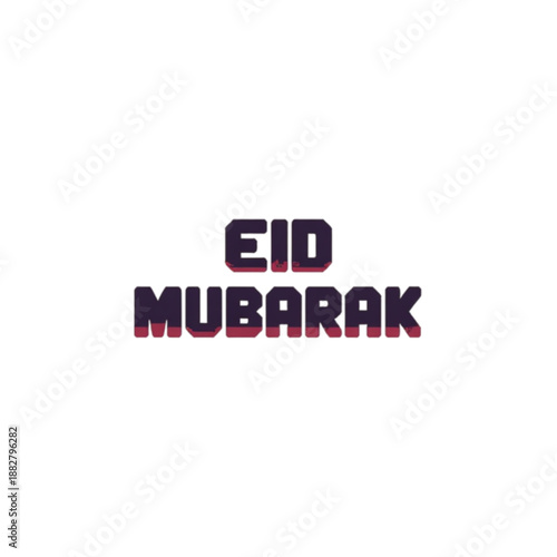 Stylized "Eid Mubarak" text in bold purple and pink gradient font on a black background.