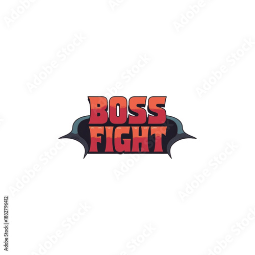 "BOSS FIGHT" text logo with a dark, menacing wing-like design, rendered in a bold, stylized font with a gradient of red and orange.