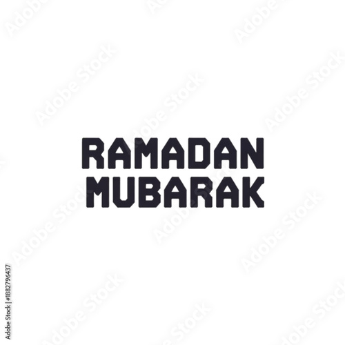 "Ramadan Mubarak" text graphic with 3D-style font, celebrating the holy month of fasting and reflection.