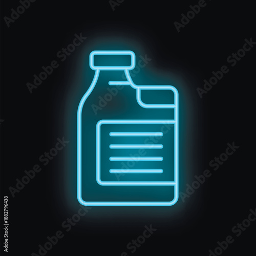 Blue neon sign representing a plastic bottle with handle, like the ones used for chemicals, detergents or cleaning products