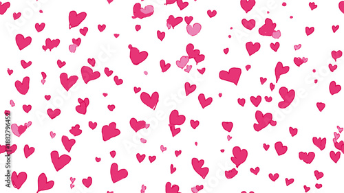 Pink hand-drawn hearts forming a seamless pattern on a white background. Pink heart pattern creating simple love background