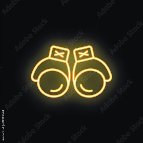 Yellow neon sign representing a pair of boxing gloves, glowing on a black background, perfect for a gym or a boxing club