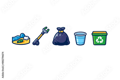 Clean up litter icons set