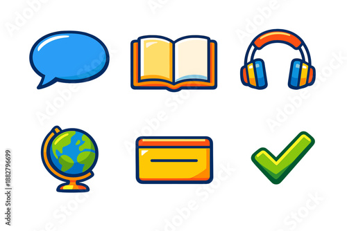 Set of educational icons with a dark background