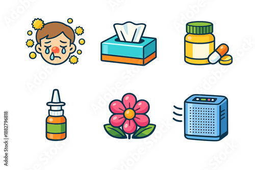 Allergy and Cold Symptoms Icon Set