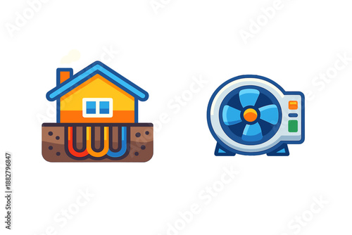 Geothermal heat pump and fan icon