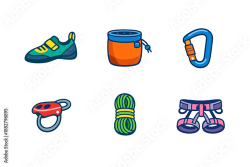 Climbing Gear Icons Set