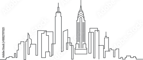 New York City skyline line art silhouette featuring iconic skyscrapers in minimalist modern style depicting urban cityscape travel destination for tourism industry architectural design projects and re