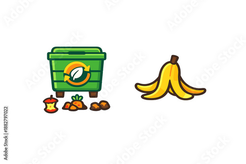 Compost bin with organic waste and banana peel
