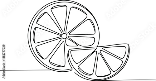 Minimalist orange citrus fruit continuous line drawing half slice vector illustration for healthy lifestyle food blog organic juice bar menu design vibrant summer advertising culinary presentation mod