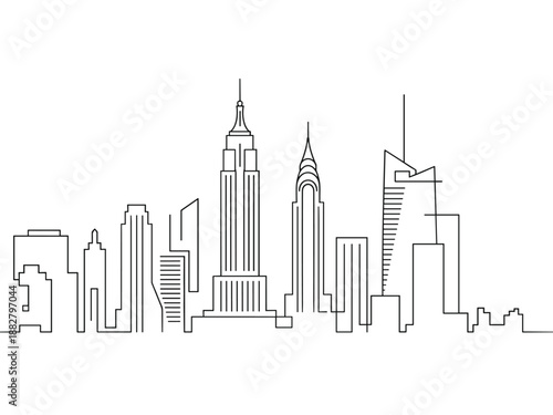 New York City skyline line art illustration of modern buildings skyscrapers in Manhattan urban cityscape in minimalist style for travel tourism business real estate architecture presentations and webs