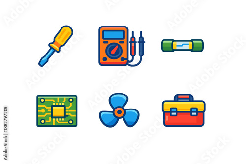 Electronic Tools and Components Icon Set