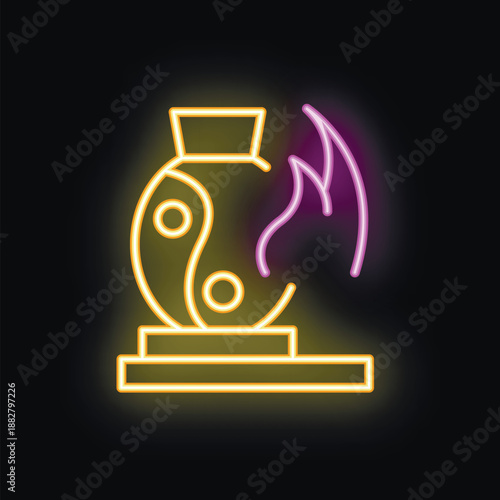 Neon sign representing the yin yang symbol with flames, symbolizing the balance of opposite forces