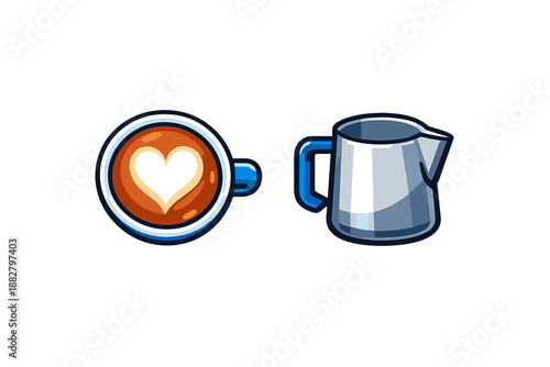 Latte Art Heart and Milk Pitcher Icon Set