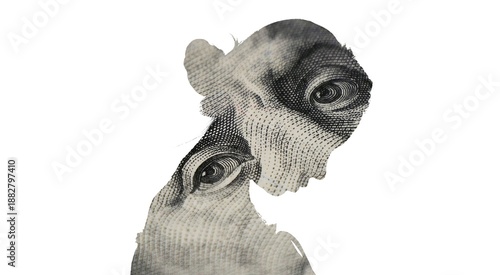Double exposure silhouette of woman with Benjamin Franklin from US dollar – money and identity concept