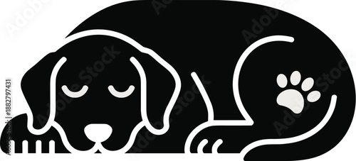 Sleeping black dog vector icon illustration in modern minimalist style domestic animal graphic symbol for pet care veterinary services logo design and animal shelter adoption campaigns friendly calm f