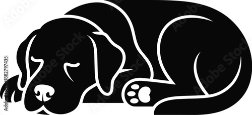 Black labrador retriever puppy sleeping peacefully cute dog silhouette illustration domestic animal pet graphic design element adorable canine companion resting calm icon for veterinary advertising an