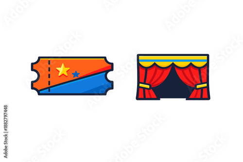 Ticket and stage curtains icons