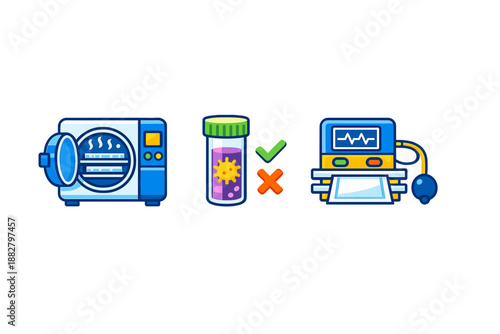 Medical equipment and diagnostic testing icons