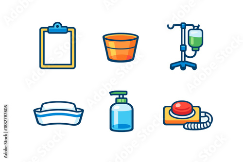 Medical icon set with neon glow