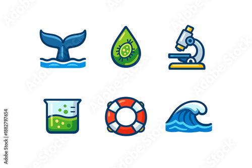 Set of science and nature icons on a dark background