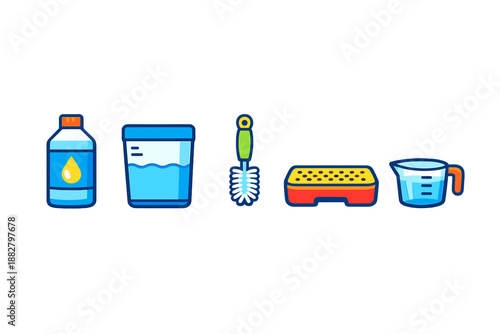Cleaning supplies arranged on a dark background