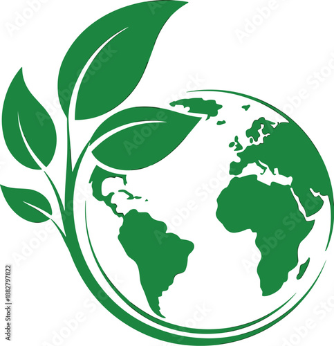 Ecological green world environment protection with growing leaves graphic illustration sustainable planet earth conceptual design for environmental awareness campaigns nature conservation projects glo