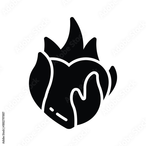 A visually appealing glyph icon of burning heart symbolizing intense romantic love